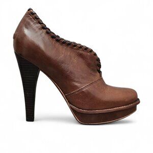 UGG Australia Jamison Platform Whipstitch Trim Leather Heel Brown Bootie Pumps